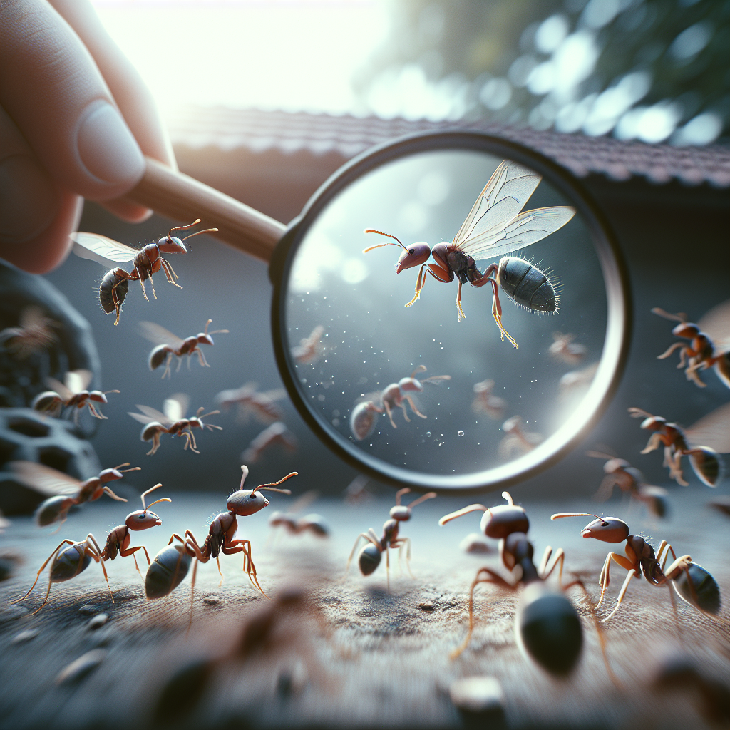 Un nuage de fourmis volantes se déplace dans un jardin, évoquant à la fois beauté et danger ( fourmis volantes danger).