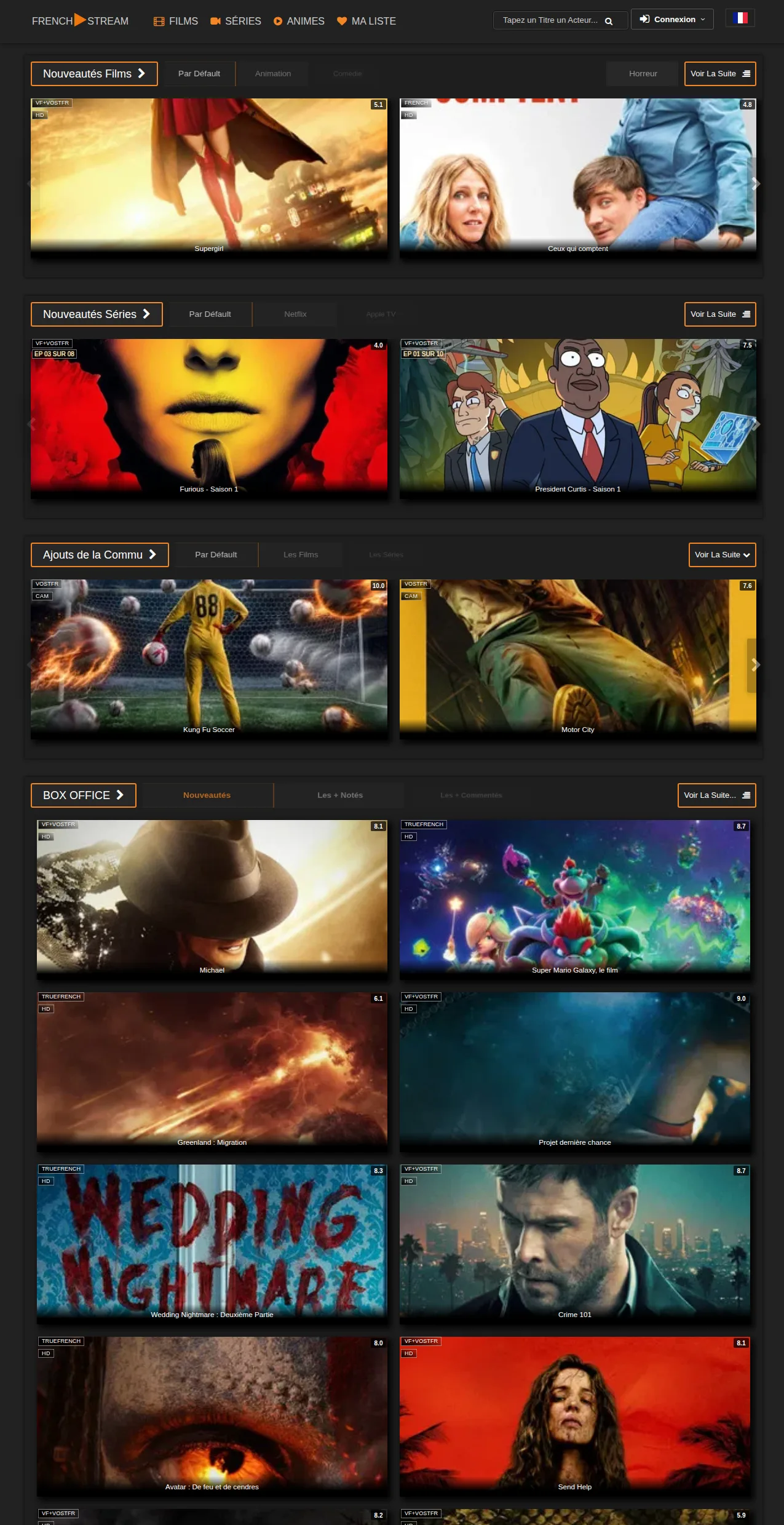 Capture décran du site French Stream, plateforme de streaming films et séries gratuits en version française