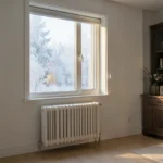 Radiateur moderne sous une fenêtre en hiver