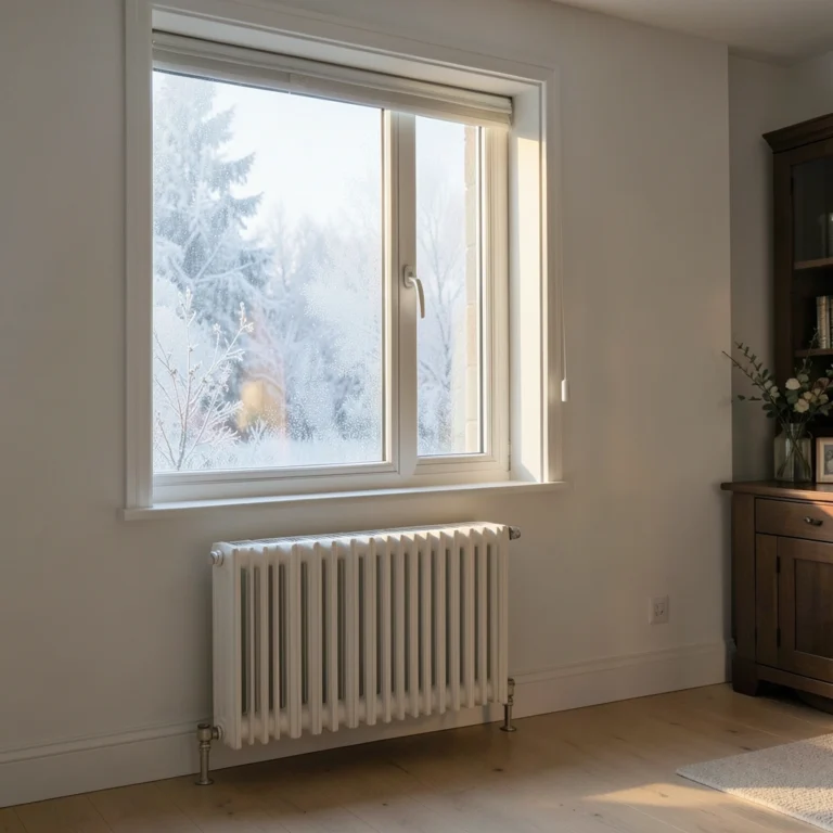 Radiateur moderne sous une fenêtre en hiver