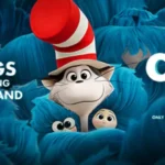 Affiche panoramique officielle du film d’animation The Cat in the Hat, avec le Chat coiffé de son célèbre chapeau rouge.