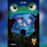 Affiche officielle de Toy Story 5 avec les jouets de Pixar réunis autour de Buzz et Woody